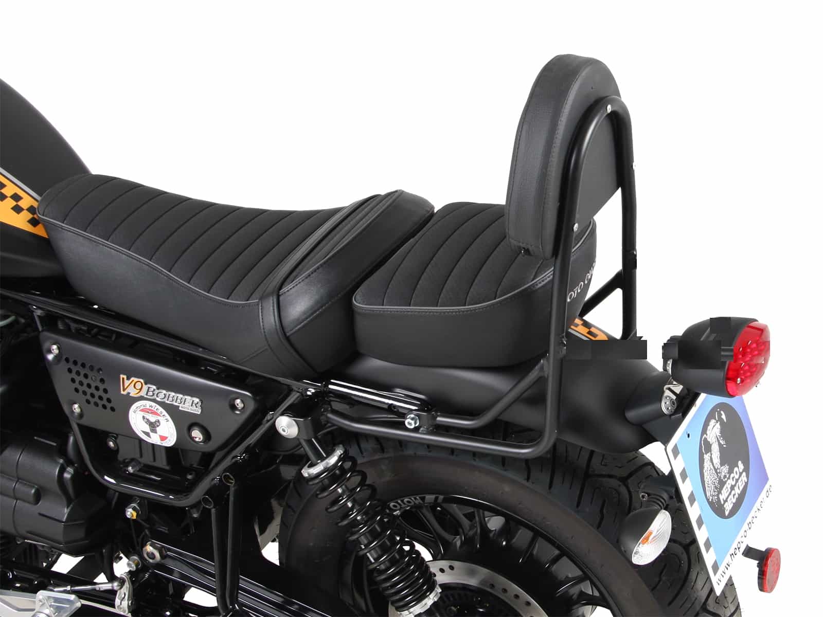 Sissybar without rearrack for long seat - black for Moto Guzzi V9 Bobber with long seat (2017-)