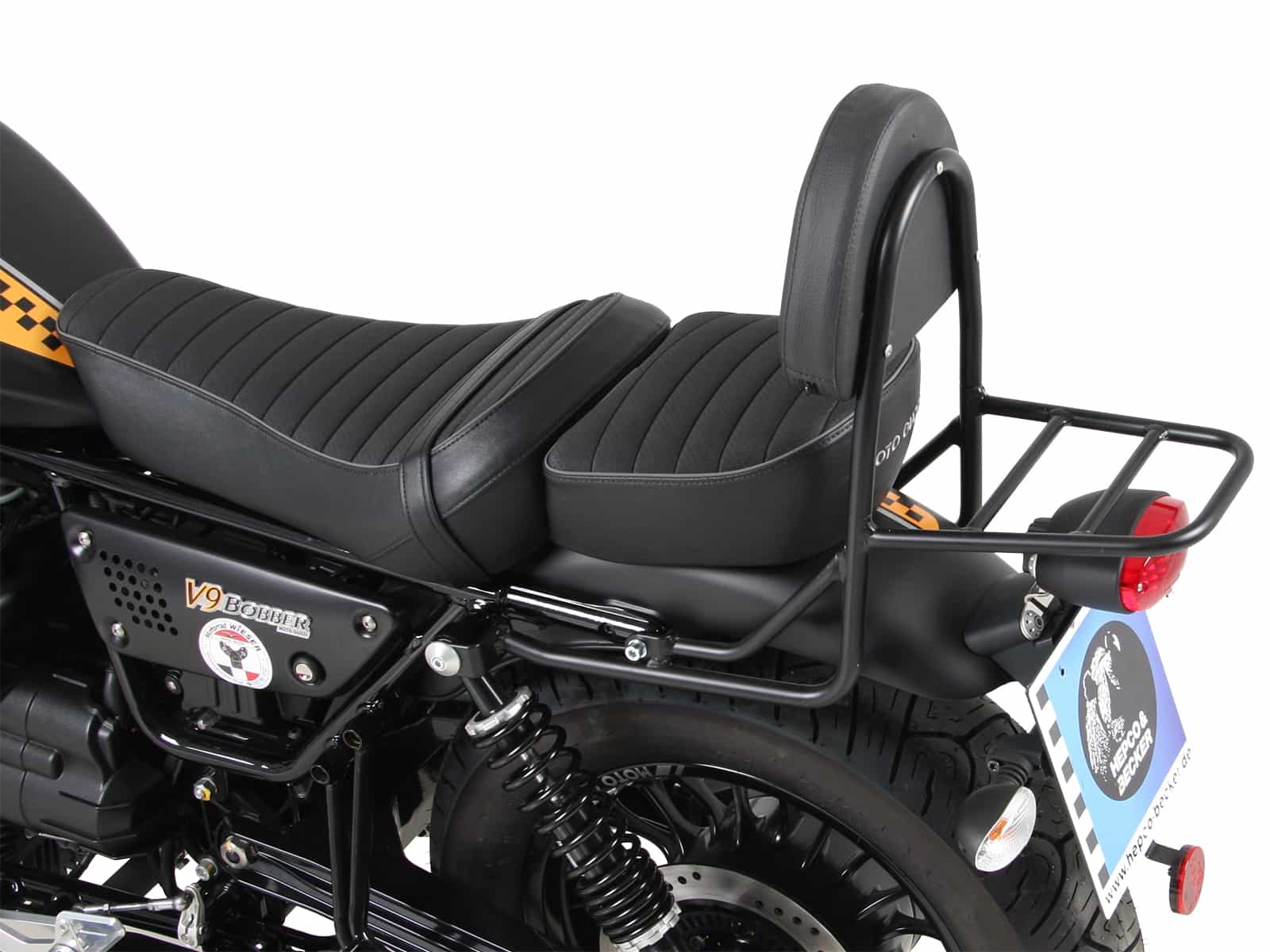 Sissybar with rearrack black for Moto Guzzi V 9 Bobber (long seat)(2017-)
