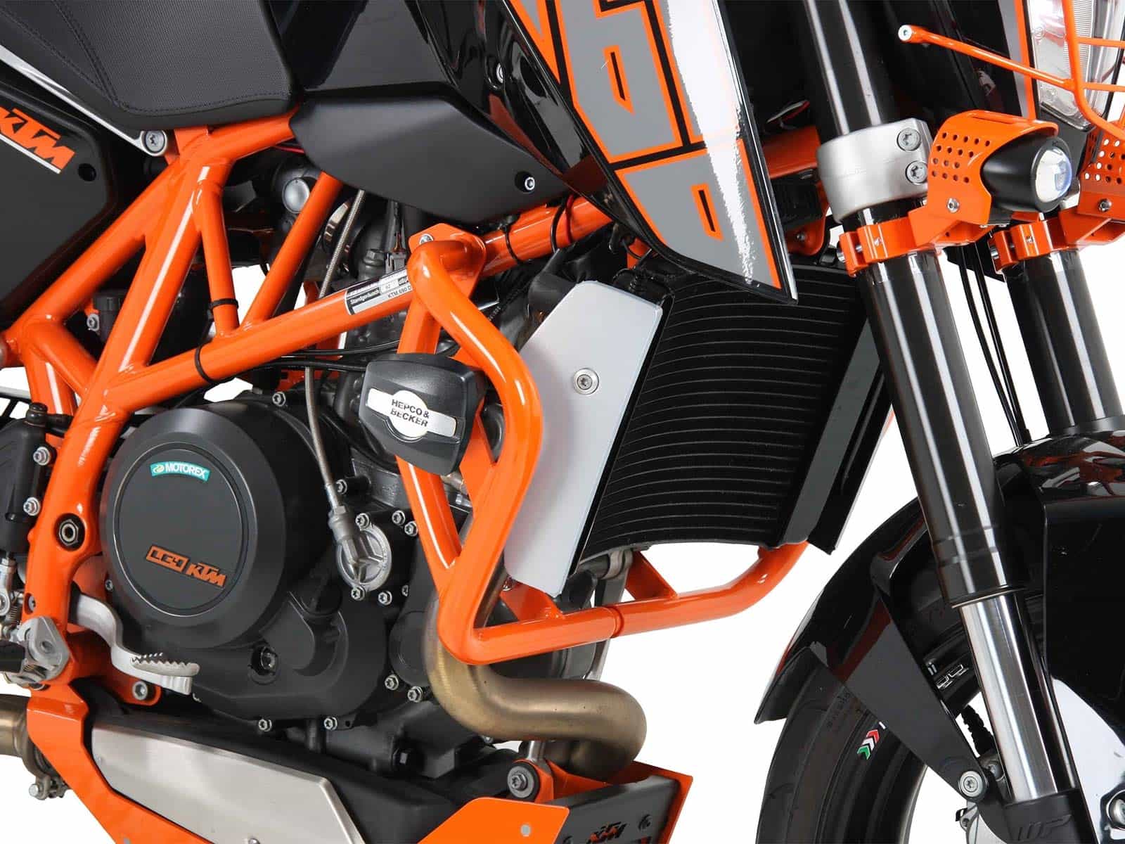 Engine protection bar orange incl. protection pads for KTM 690 Duke/R (2012-2015)